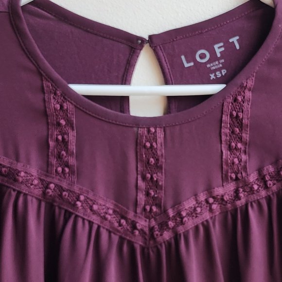 LOFT Deep Purple Lace Front Blouse Size XS Petite - Picture 8 of 15